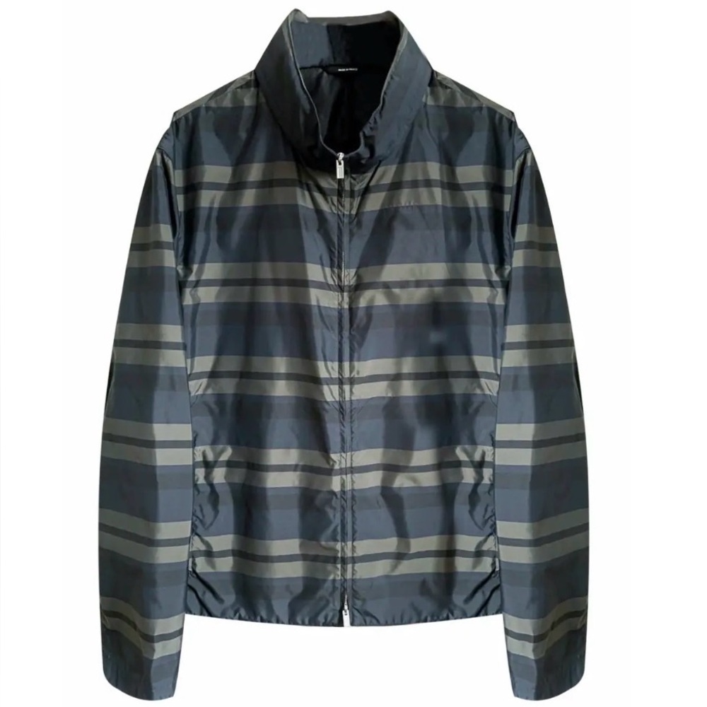 HERMES Raincoat/Windbreaker Navy and Gray Striped SZ 54/L